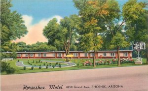 1950s Arizona Phoenix Horseshoe Motel roadside Tichnor Gloss  Postcard 22-11312