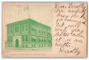 1908 Marion Conservatory Of Music Building Front View American Flag IN Postcard 