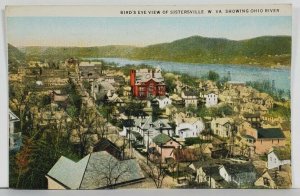 WV Bird's Eye View of Sistersville West Virginia Showing Ohio River Postcard Q13