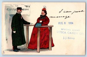 1904 Fat Woman I Can Just Manage Utica Candy Company Co. Utica NY Tuck Postcard