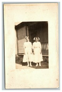 Vintage 1910's RPPC Postcard of Sisters in Front of House