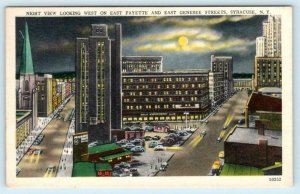 3 Postcards SYRACUSE, NY ~ Hotel Hilton, Yates Hotel, East Fayette Street Night