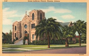 Vintage Postcard 1949 Grace Lutheran Church Pariah Palm Trees Phoenix Arizona AZ