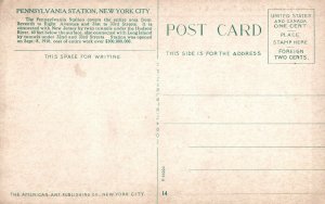 VINTAGE POSTCARD PENNSYLVANIA TRAIN STATION NEW YORK CITY c. 1908