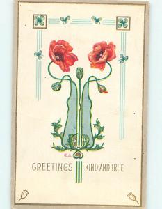 Divided-Back BEAUTIFUL ORANGE FLOWERS & CLOVER o8930