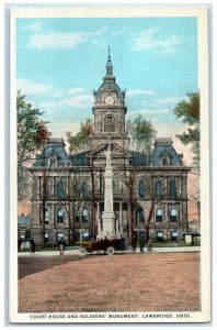 1920 Exterior View Court House Soldiers Monument Cambridge Ohio Vintage Postcard