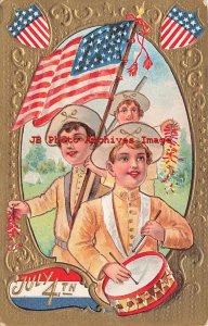 July 4th, Nash No 3 Gold, Boys with Drum Flag & Fire Crackers on String