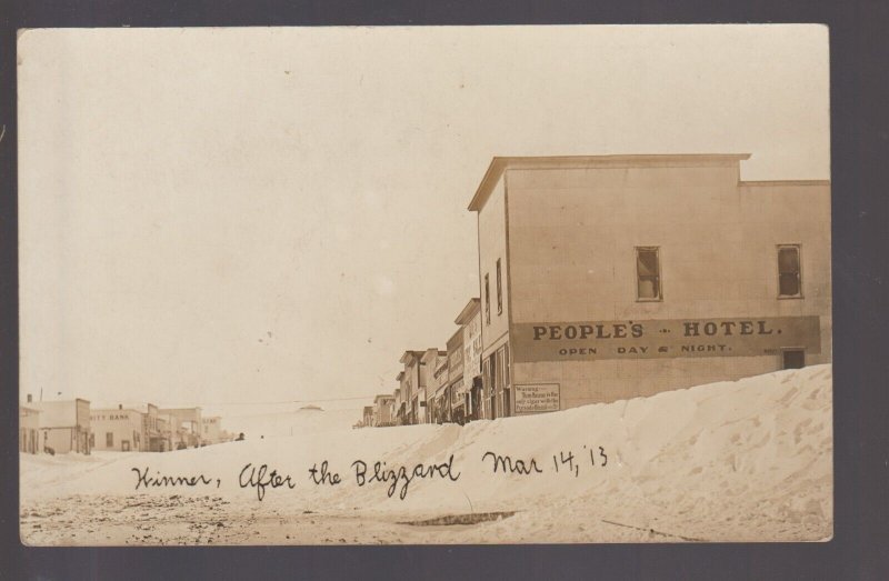 Winner SOUTH DAKOTA RPPC 1913 BLIZZARD Snow MAIN STREET People's Hotel BANK SD 1