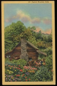 Typical Mountain Cabin. North Carolina. Vintage Curt Teich linen postcard