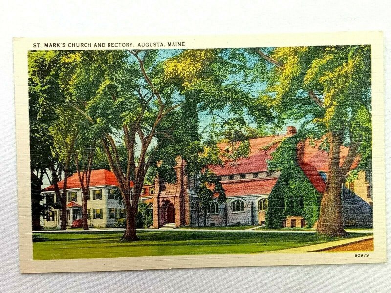 Vintage Postcard 1930's St. Mark's Church & Rectory Augusta Maine ME