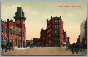 LOWELL MA TOWERS CORNER ANTIQUE POSTCARD