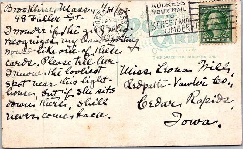 Postcard LIGHTHOUSE SCENE Boston Massachusetts MA AK4928