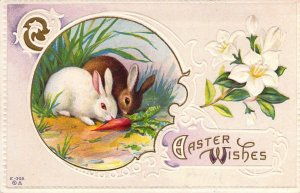 Two Bunnies and and a Carrot, Easter Greetings , Old Post Card