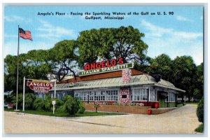 c1940s Angelo's Place Restaurant Facing Sparkling Waters Gulfport MS Postcard 