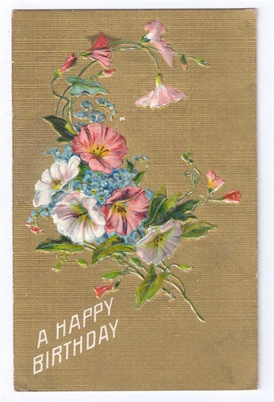 Birthday Embossed Flowers Gilt Background Gold 