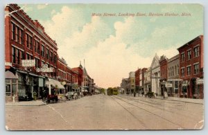 Benton Harbor Michigan~Main Street East~Power-Light~Drug Store~Restaurant~c1910