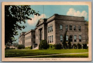 Postcard Calgary Alberta c1940s Court House Hand Tinted