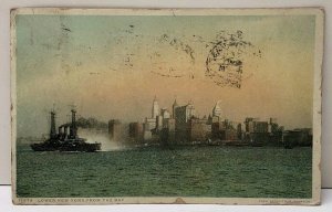 Lower New York From the Bay Ship in Harbor, Phostint 1919 Lititz Pa Postcard F5