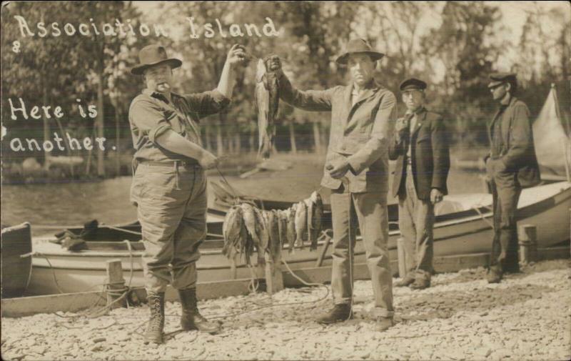 Henderson Harbor Association Island Men Fishing Catch Real Photo Postcard