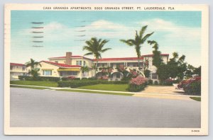 Linen~Panorama Casa Granada Apartments Fort Lauderdale Florida~Vintage Postcard