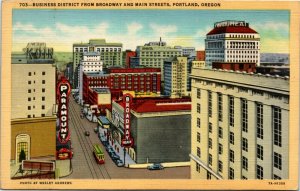 Postcard OR Portland Business District Broadway & Main Streets LINEN 1940s S64