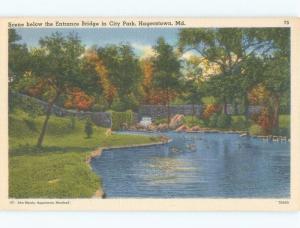 Unused Linen PARK SCENE Hagerstown Maryland MD c7845