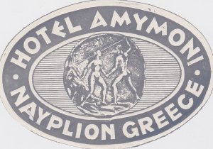 Greece Nayplion Hotel Amymoni Vintage Luggage Label lbl1634 