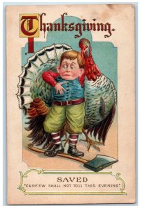 1909 Thanksgiving Turkey Save Man Curfew Shall Not Toll This Evening Ax Postcard 