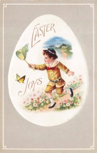 Two Easter Postcards Scene Inside Egg Boy Girl Duck Chick Butterfly~127280