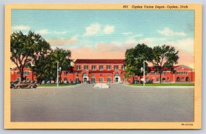 Ogden Utah~Front of Ogden Union Depot~Vintage Train Depot Postcard