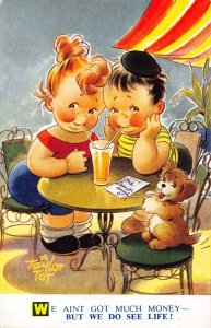 Bamforth Comic Humor 1958 Children and Dog French Cafe Drinking postcard