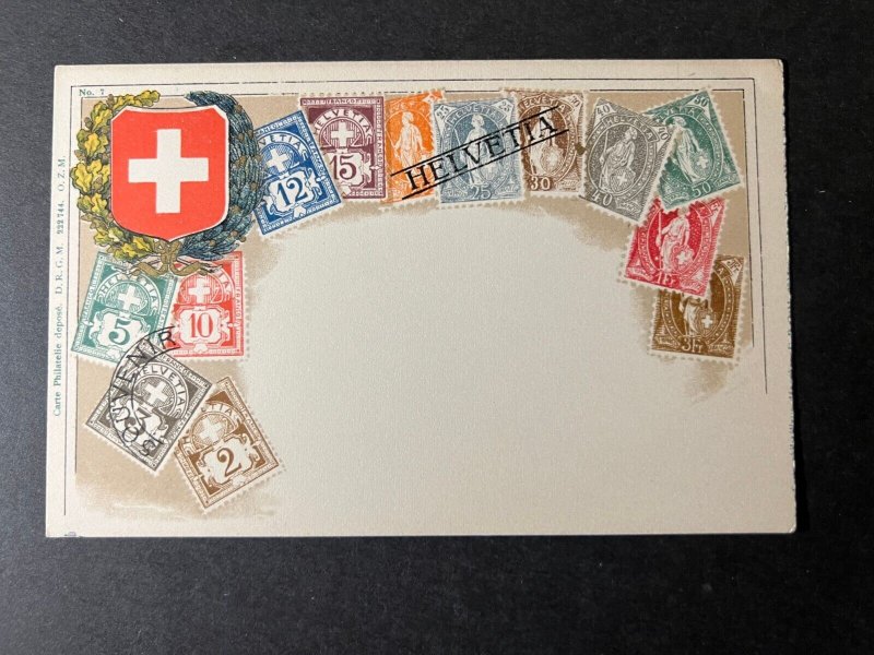 Mint Philatelic Switzerland Helvetia Stamp on Stamp Postcard