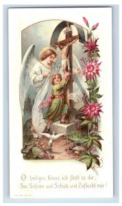 1870s-80s Religious German Trade Card Beautiful Angel Jesus On Cross F140