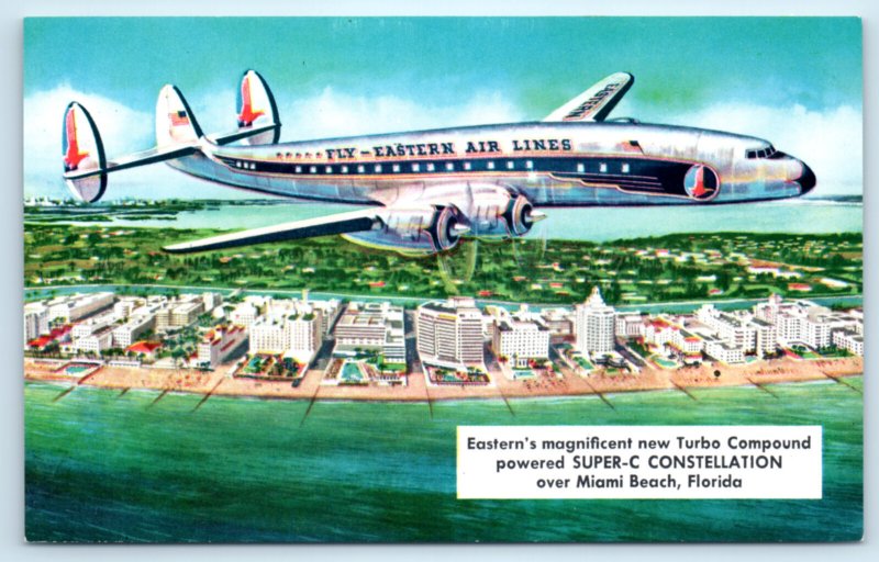 Lockheed Super Constellation Airplane Postcard Eastern Airlines Miami FL