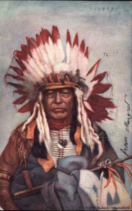 Tuck Oilette Indian Chiefs Black Thunder Ser 2171 c1910 Vintage Postcard