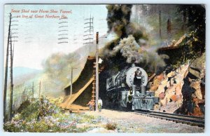 1911 SNOW SHED HORSE SHOE TUNNEL GREAT NORTHERN RAILWAY RAILROAD POSTCARD