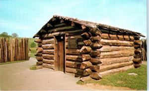 FORT NECESSITY?,  PA Pennsyvania  LOG CABIN inside STOCKADE  c1960s   Postcard