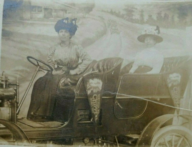 1918 RPPC Postcard Wisconsin Chippewa State Fair Women in Car Pennant