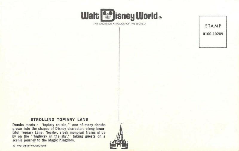 Walt Disney World, 0100-10289, Topiary Lane, Old Postcard