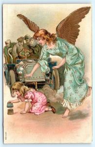 Postcard Guardian Angel Saving Girl From Being Hit by Speeding Car 1908 L16
