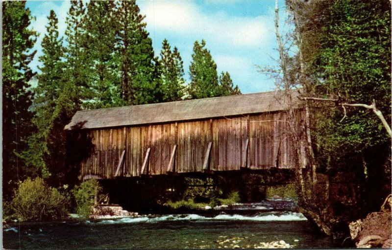 Yosemite National Park California CA Covered Bridge Wawona VTG Postcard UNP 