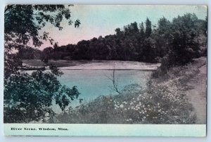 1918 Wide River Scene View Grove Dirt Road Windom Minnesota MN Antique Postcard