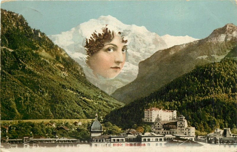 Interlaken Switzerland Jungfrau metamorphic surrealism lady face mountains 1908