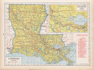 LOUISIANA - Railroad MAP of STATE 1915 era Reverse is of MAINE - fair condition