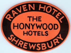 c1920s-30s Shrewsbury, England Luggage Label Raven Hotel Honywood UK Decal C41