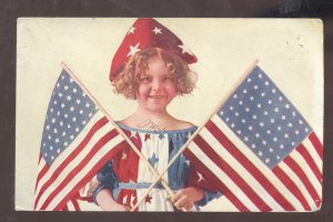 PATRIOTIC YOUNG GIRL US FLAG KEYNOLES NEW MEXICO NM VINTAGE POSTCARD