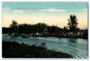 1911 Water Works Park River Lake Boating Tourists Groves Shade Flint MI Postcard