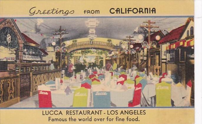 California Los Angeles Greetings Lucca Restaurant 1941