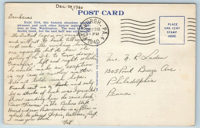  Postcard PA Everett Covered Bridge Juniata River Lincoln Highway Destroyed U16