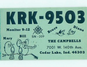 Pre-1980 RADIO CARD - CB HAM OR QSL Cedar Lake - Carbondale Illinois IL AH1329